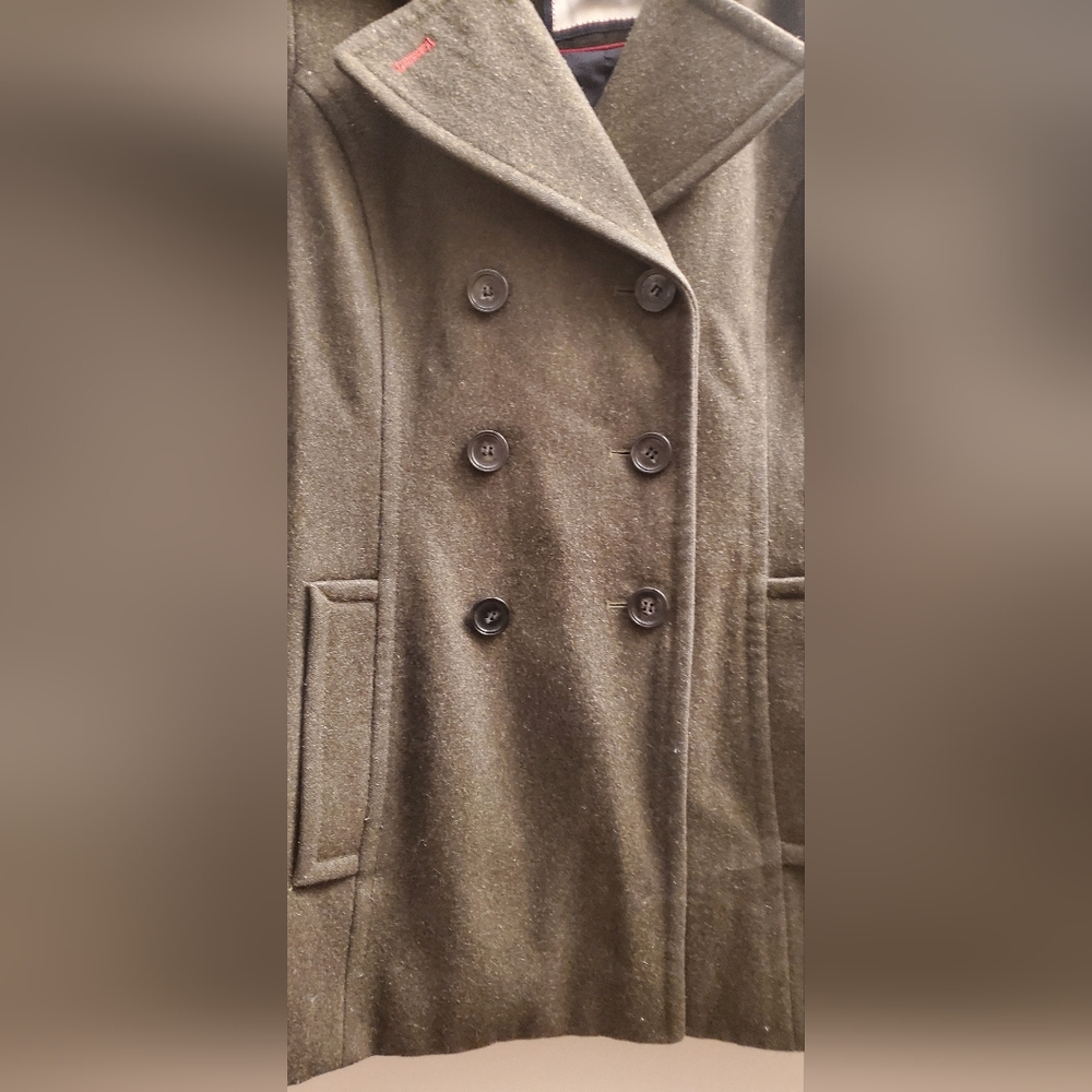Wool Blend Tommy Hilfiger Double Breasted Peacoat, Women's Small, Olive Green - Picture 4 of 7